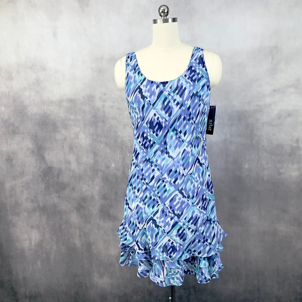 Eva Blue Womens Dress Size 12 Y2K Abstract Ruffle Romantic Feminine Fairy Whimsy